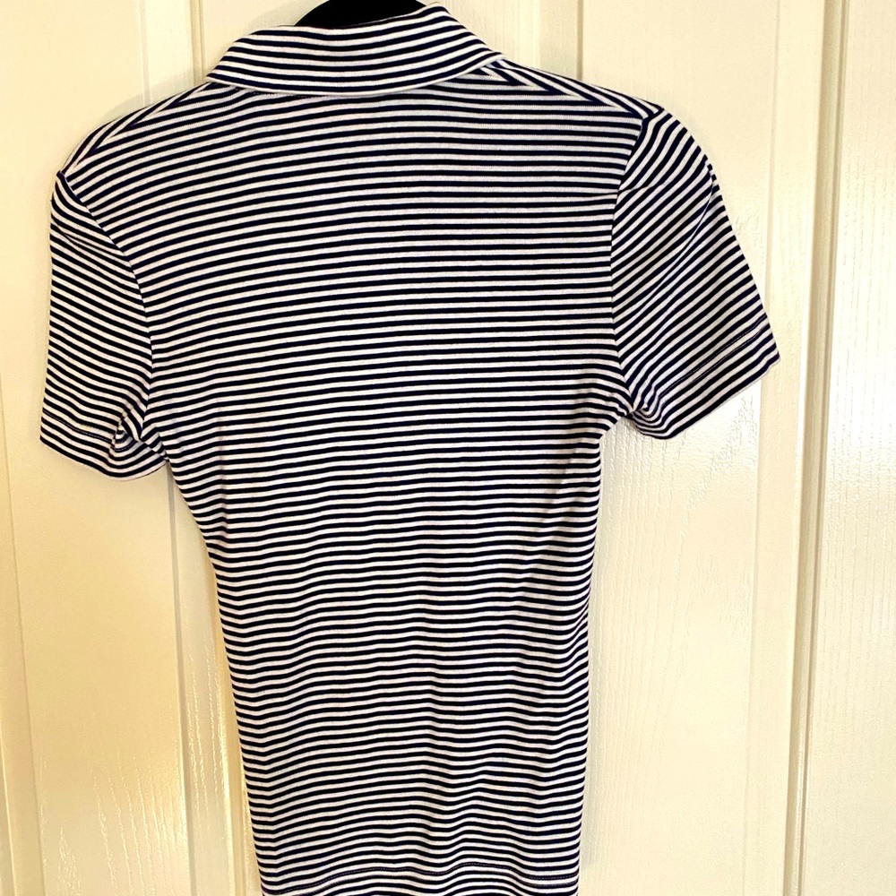 Tory Burch navy and white stripe polo shirt